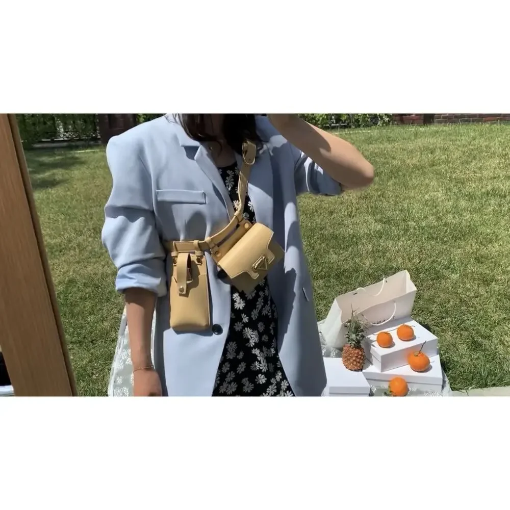 2 Pcs Women Waist Bags PU Leather Belt Bag Chest Crossbody Purse Set